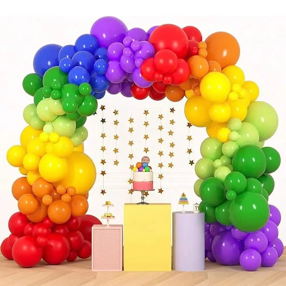 193pcs Rainbow Balloons with Ribbons and Stickers, Multicolor Latex Balloon Decor Set, Wedding, Birthday, Kids Party Decoration, Party Balloons Decorations
