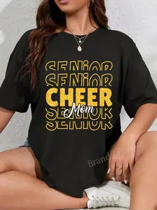 100% Cotton Unisex Cheerleading Senior Mom Cheer Mom Cheerleader Black Gold T-Shirt