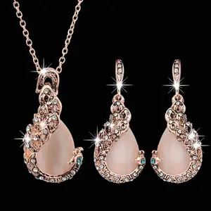 Jewelry - 3pcs/set Jewelry Sets Women Elegant Waterdrop Rhinestone Pendant Necklace Hook Earrings Jewelry Set