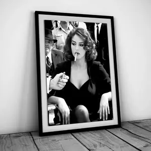 Monica Bellucci Smoking Cigarette Poster, Black and White, Vintage Photo, Feminist Print, Printable Wall Art, Room Decor,