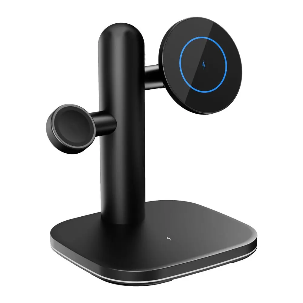 Kik_15W Fast Charge 3 in 1 Magnetic MagSafe Wireless Charger Dock Charging Station for iPhone, Apple Watch, Airpods, and More for Universal Cell Phones and Qi Compatible Device (Black)