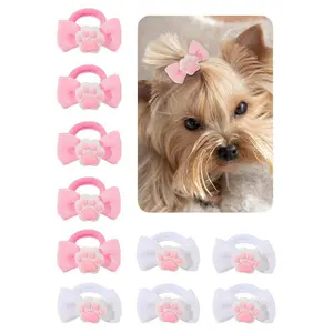10pcs White Pink Dog Paw Hair Bows For Dogs And Cat,Dog Bows With Rubber Band,Cute Puppy Dog Yorkie Dogs Hair Grooming Hair Ties,Valentine'S Day Gifts For Dog,Pet Hair Accessories,Pet Supplies.