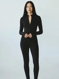 Fleece Lined Romper - Minimalist Style Long Sleeve Thermal Body Suit for Autumn Casual Wear with Seamless Design and Warm Fleece Lining