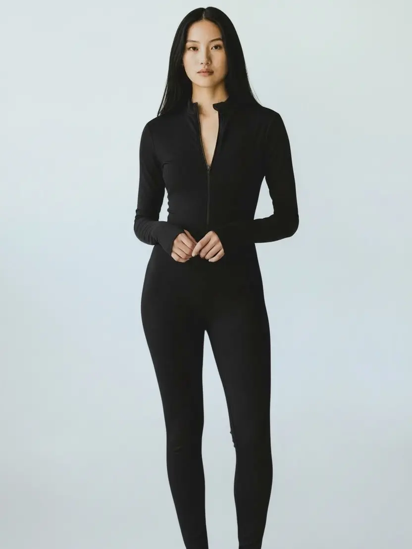 Fleece Lined Romper - Minimalist Style Long Sleeve Thermal Body Suit for Autumn Casual Wear with Seamless Design and Warm Fleece Lining