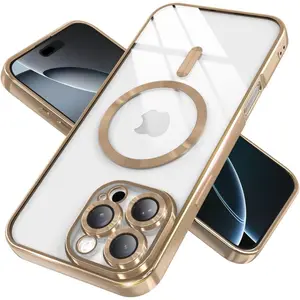 Magnetic Phone Clear Cases Case for iPhone 17 Pro Max16 15 14 13 12 11 Pro Max Plus  with Full Camera Lens Protection,Compatible with MagSafe,Plating Soft TPU Phone Case,Anti-Scratch Shockproof Slim Cover for iphone 17 Pro Max with Women Gilr Men