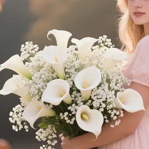 40pcs beautiful artificial cemetery flowers, 30 baby's breath flowers + 10 pretty white calla lilies. Realistic cemetery flower decoration - maintenance-free - UV resistant, suitable for home/hotel/funeral/holiday decoration.