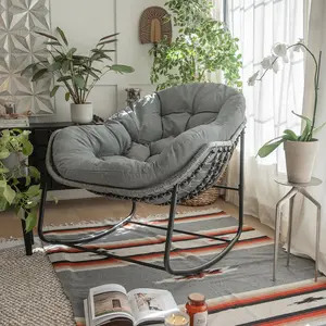 Barton Outdoor Rocking Chair Patio Wicker Egg Chair Comfy Oversized Grey Double Egg Chair with Cushion for Relaxing