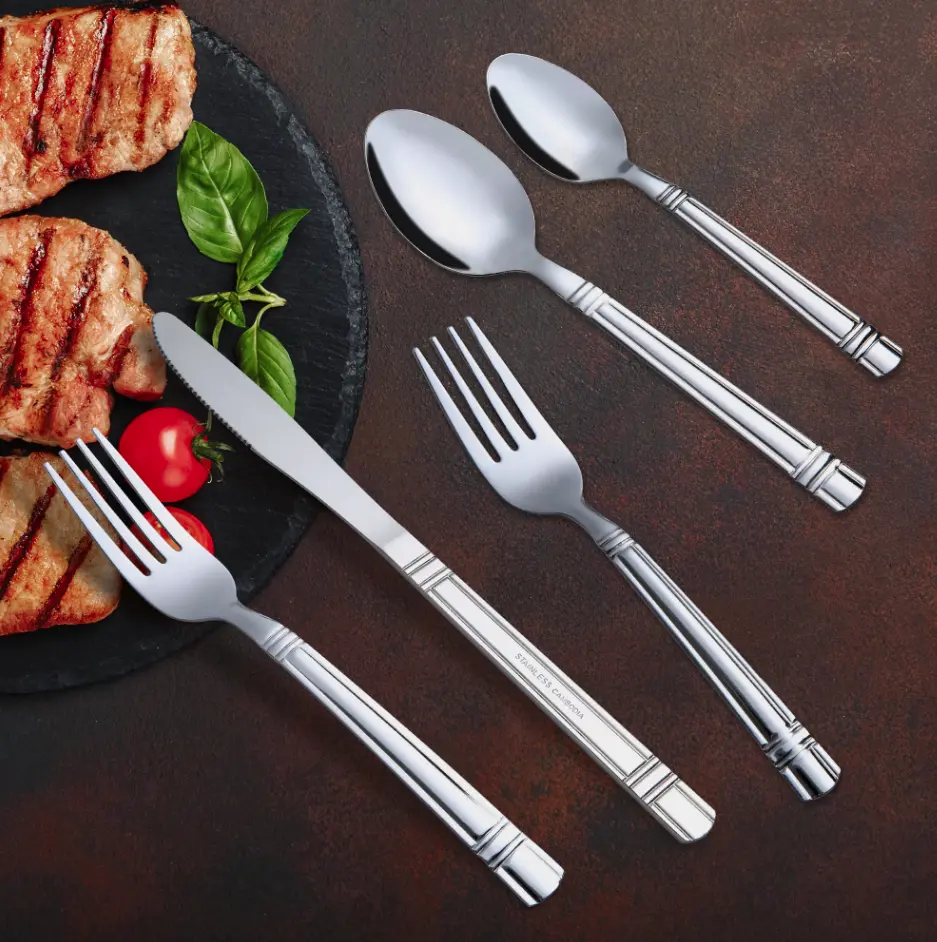 Mainstays Elena 49-Piece Adult Stainless Steel Flatware Set with Organizer Tray, Silver, Service for 8