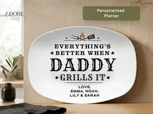 Custom Dad Grill Platter Daddy's Grilling Plate, Personalized BBQ Serving Tray Master Grill Fathers day Gift from Kids Bday Xmas