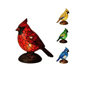Tiffany-Style Cardinal Bird Valentine's Gift Lamp Hand-Painted Resin USB Night Light for Home & Office Perfect Creative Festive Gift for Bird Lovers Enthusiastics