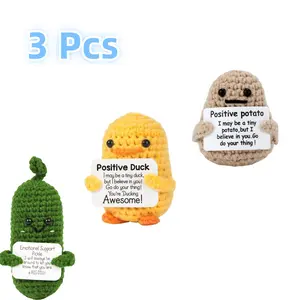 3PCS Funny Positive Crochet Gifts for Women Men Knitted Cute Desktop Decorations for Friends Parties Birthdays Desk Home Decor Modern Design