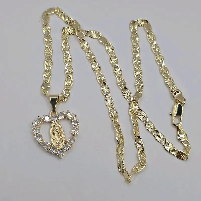 VIRGEN DE GUADALUPE/ VIRGIN MARY  beautiful necklace gold-plated regular style 18"inches 24"inches available clear stone's