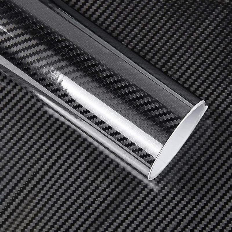 1FT x 5FT High Gloss Carbon Fiber Car Wrap Vinyl Bubble Free Air Release Adhesive Car Wrap Film Roll Automotive DIY Decals, 12" x 60" Tool Kit(Option)