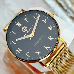 Viking Gentleman's 5 ATM All Stainless Steel Japan Quartz Watch Gold Case Black Dial Sapphire Crystal Scratch Resistant 40mm Case