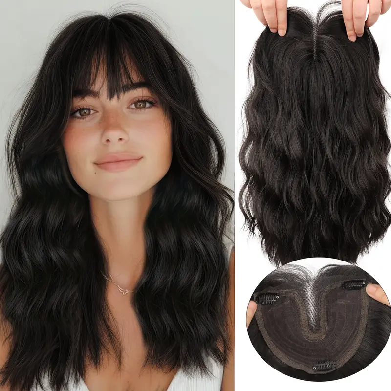 ORSUNCER 18 Inch Hair Topper for Women, Synthetic Hair Natural-Looking Wiglet for Thinning Hair, Lightweight Volume Hairpiece, White Hair & Root Cover