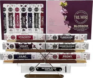 Blossom Incense Sticks Variety Pack - 120 Insence-Sticks (6 Incents x 20 Insense) - Peony Honeysuckle Lilac Violet Hyacinth Tuberose - Natural Inscents-Sticks Non Toxic Incienso + Stick Incense Holder