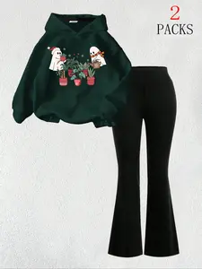 Women's Christmas Graphic Sweatshirt Set, Fitted Comfortable Pants, Casual Warm for Fall Winter Holidays Daily Wear