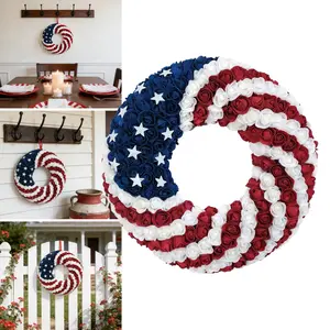 Independence Day Patriotic Wreath for Front Door - Red White Blue Rose Wreath with Stars, Perfect for 4th of July, Memorial Day & Veterans Day, Durable Outdoor/Indoor Decor, Festive Touch