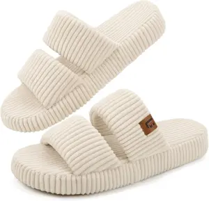 Slippers for Women Memory Foam Open Toe Slip on Bedroom Comfy House Shoes with Dual-Strap