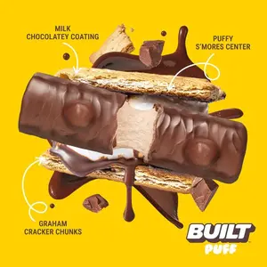 BUILT - S'mores Chunk Puff Protein Bar, 17g Protein, 12 bar.