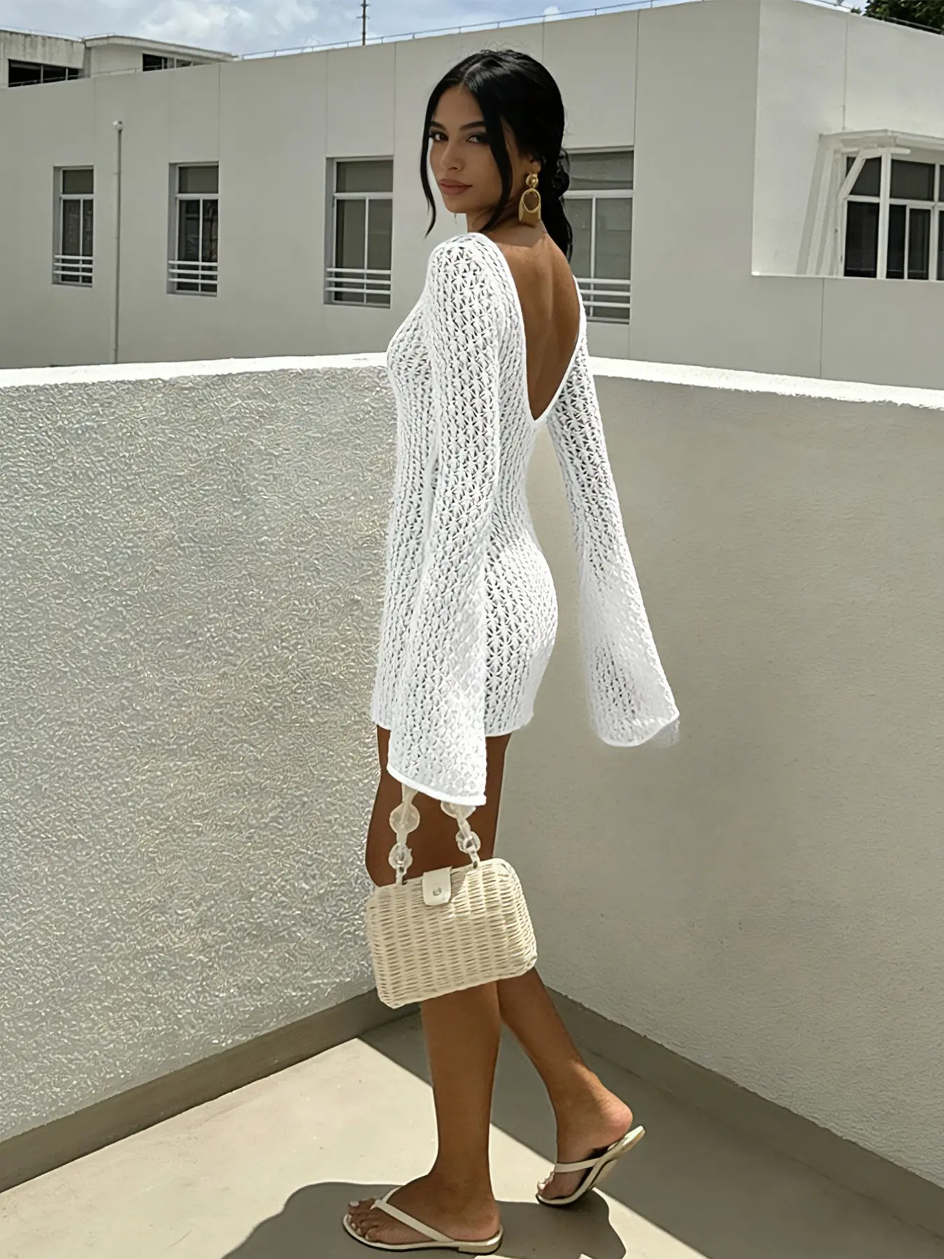 Fashionable Knitted Bikini Cover-Up Dress, Sexy Slim-Fitting Hollow Out  Texture Short Dress, Spring & Fall Vacation Style, Beach Swimsuit Cover, Swim  Cover Ups, Swimsuit Cover Up, Swimwear Coverups, Bathing Suit Cover -