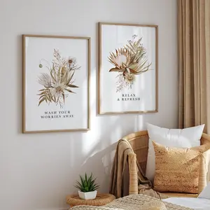 Boho Bathroom Decor Wildflower Beige Neutral Laundry Sign Refresh Relax Spa Print, Room Decor, Unframed 5 size, 8x12 to 27x40 inch