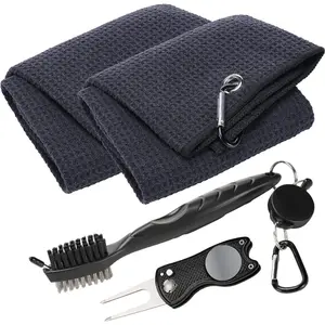 4PCS Golf Club Cleaning Kit, Microfiber Waffle Patterned Golf Towels, Golf Club Groove Cleaner and Clip, Golf Turf Tool with Marker, Suitable for Father's Day Gift, Christmas Gift, Bargain, Unisex Fathersdaygift