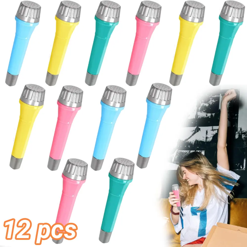 12PCS Colorful Fake Microphone Set Suitable for Birthday Party Favors, Karaoke & Photobooth Props - Plastic Mics for Costumes, Themed Events, Wedding/Corporate Parties, Decoration for Events & Photography