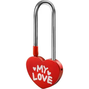 Red 3.5" 50mm Love Padlock Single Heart Lock,My-Love Metal Aluminum Padlock for Lovelock Bridge,Wedding & Anniversary(Keyless)