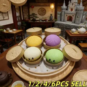 1/2/4/6pcs Dumpling Squishes Stress Ball Reusable Low Rebound Decompression Toy Soft Dough Ball For Adults & Kids Cartoon Simulation Pinch Music With Facial Expression Steamed Stuffed Bun To Vent The Decompression Artifact Xiaolongbao Fake Food Spoof Toy