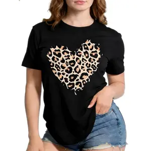 Y2K Leopard Print Heart Graphic T-Shirt for Women - Trendy Streetwear Aesthetic Tee, Perfect Gift for Her, Cute Animal Print T Shirt