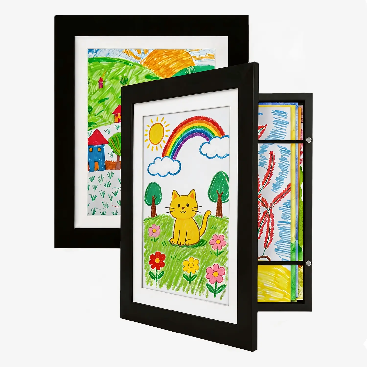 2 Pack Kids Artwork Frames, Magnetic Artwork Frame, Changeable 8.5 x 11 Inch Children Art Projects Kids Art Frames Front Opening Picture Display Frame, Black