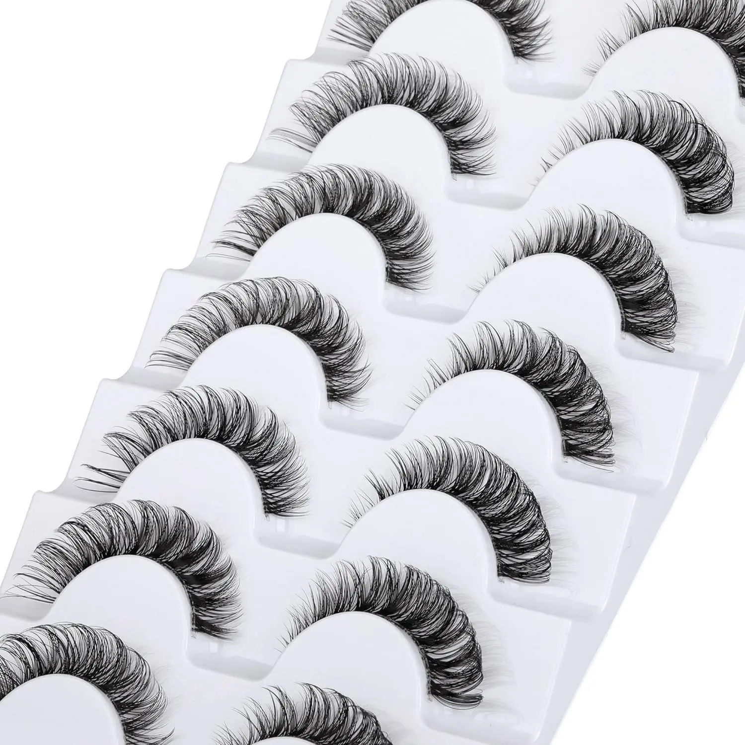 False Eyelashes Wispy Natural C Curl Strip Lashes Transparent Lash Bands Fluffy Cat Eye Lashes 7 Pairs by, Faux Mink Lashes, Makeup