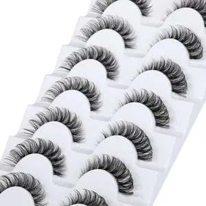 False Eyelashes Wispy Natural C Curl Strip Lashes Transparent Lash Bands Fluffy Cat Eye Lashes 7 Pairs by