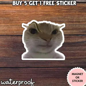 Funny Cat Meme Sticker, Awkward Cat Reaction Sticker, Viral Cat Face Meme, Relatable Mood Sticker 4