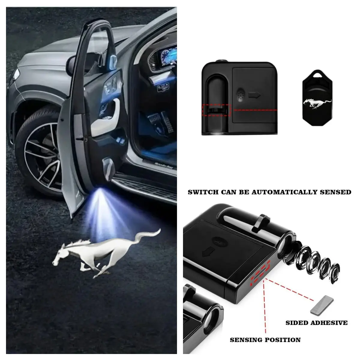4 Pack Ford Mustang Logo Car Door Projector Lights, LED Welcome Ghost Shadow Courtesy Puddle Lights for Ford Mustang GT EcoBoost Shelby All Models