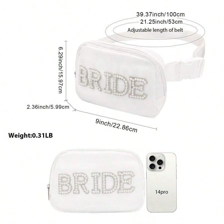 Bride Gifts, Bachelorette Gifts Bride Fanny Pack, Bride To Be Gifts Wedding Day Bachelorette Party Engagement Honeymoon, Pearl Bride Belt Bag White