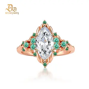 Delzzad 2.2ct Royal Marquise Promise Ring Synthetic Moissanite Ring Jewelry S925 Dainty Floral Ring for Mom Lady Engagement Ring for Women Perfect Birthday Engagement Wedding Anniversary Christmas Gift