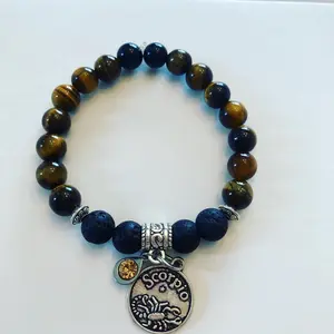Scorpio Bracelet Gift Set Zodiac Sign Tiger's Eye Bracelet with Lava Stones for Essential Oils, Palo Santo Stick & Lavender Bundle Gift Set
