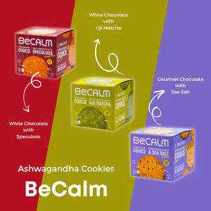 Becalm Ashwagandha Cookie - Gourmet Chocolate Chip with Sea Salt, White Chocolate with Uji Matcha, White Chocolate with Speculoos, 10.58 oz (300 gm)