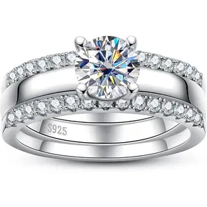 S925 Sterling Silver GRA Certified Moissanite Ring, D Color VVS1 Round Cut Lab-Grown Bridal Wedding queen ring engagementrings set
