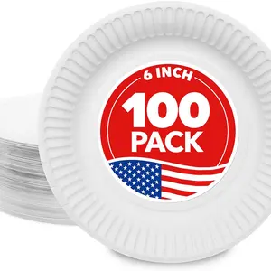 100 Pack 6-Inch Paper Plates – White Uncoated Disposable Dessert Plates, Bulk Small Paper Plates for Snacks, Parties, Events, Crafts & Everyday Use