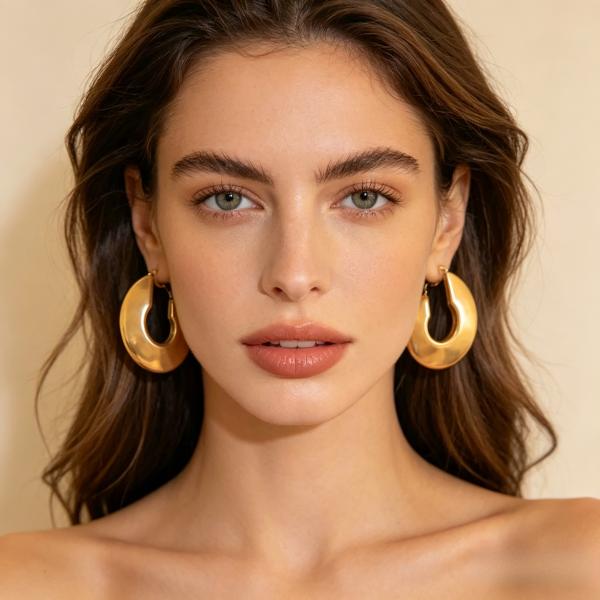 ANDKISS Retro-Style Thickened Round Stainless Steel Drop Earrings for Women Men Unisex – Western Minimalist Rose Gold Hollow Hoops, Oversized Statement Circles, Light Luxury Aesthetic