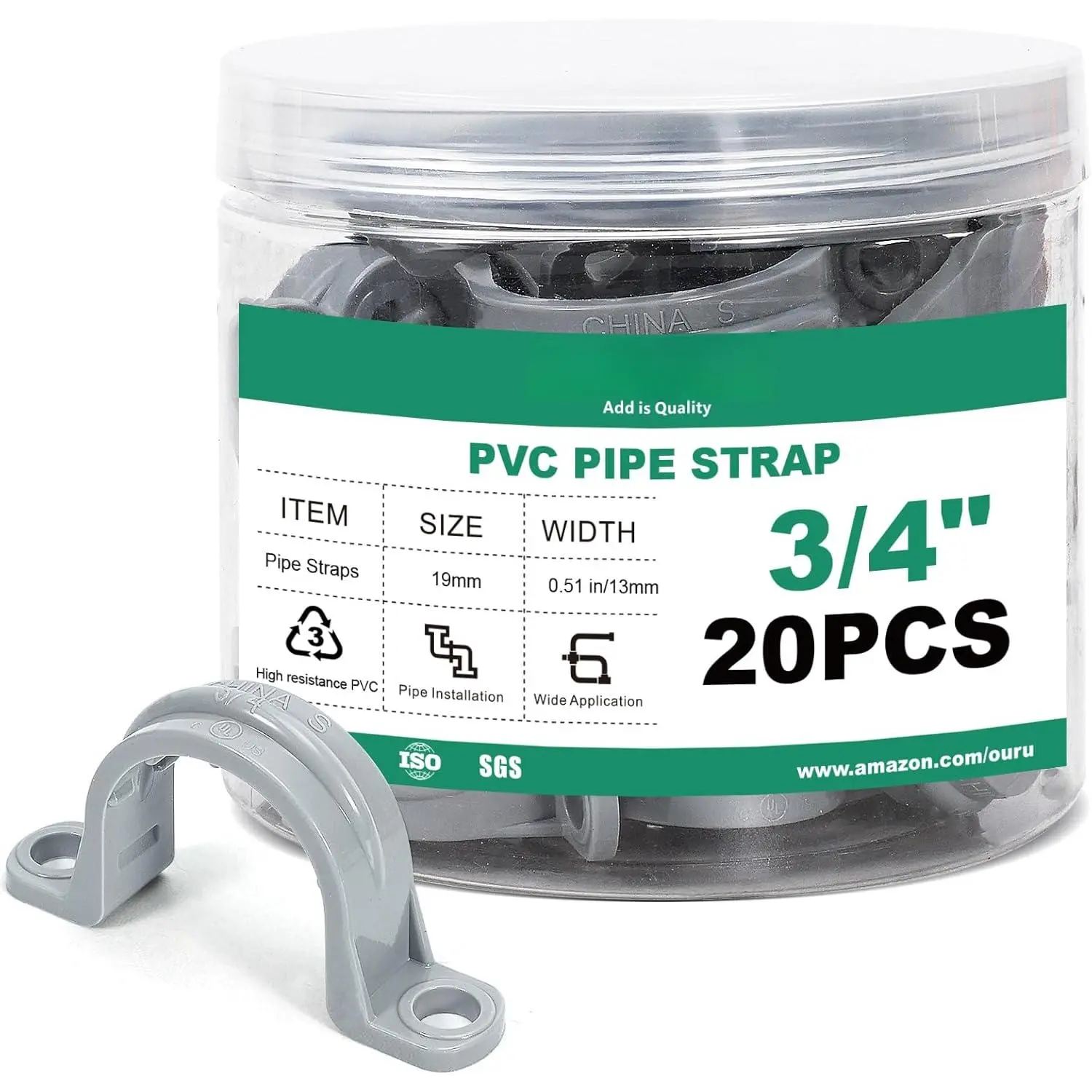 20pcs 3/4 Inch PVC Pipe Straps, 2-Hole Plastic Pipe Clamp, Conduit Clamp for Reinforcing Pipes, Conduits and Tubes