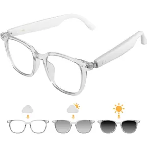 Bluetooth Audio Smart Glasses, Blue Light Glasses for Women Men, Remote Shooting, Open Ear Sound Mic &Speakers, Magnetic Charging, Color-Changing & Polarized Lenses, Voice Assistant (GS07-Clear)