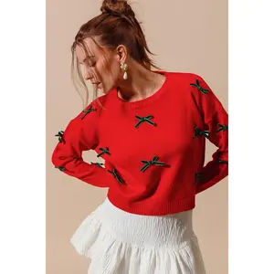 SO ME Ribbon Bow Applique Sweater