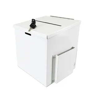 FixtureDisplays® 8.4X8X9.5" White Metal Donation Box Collection Box Tithes Offering Drop Ballot Box, Slight Before-consumer Imperfections - Sharper Edge Sold at Discount 10918-WHITE-RIVET-NF