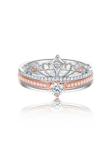 Double Layer Two-In-One Firework Castle Ring, Princess Sparkle Diamond Ring, Adjustable Rose, Elegant Jewelry Gift