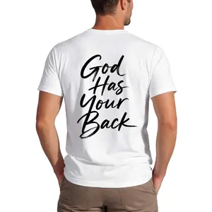 God Has Your Back Back Printed Scripture Cursive Letter Graphic Casual Crew Neck All Season Daily Wear Cotton T Shirt