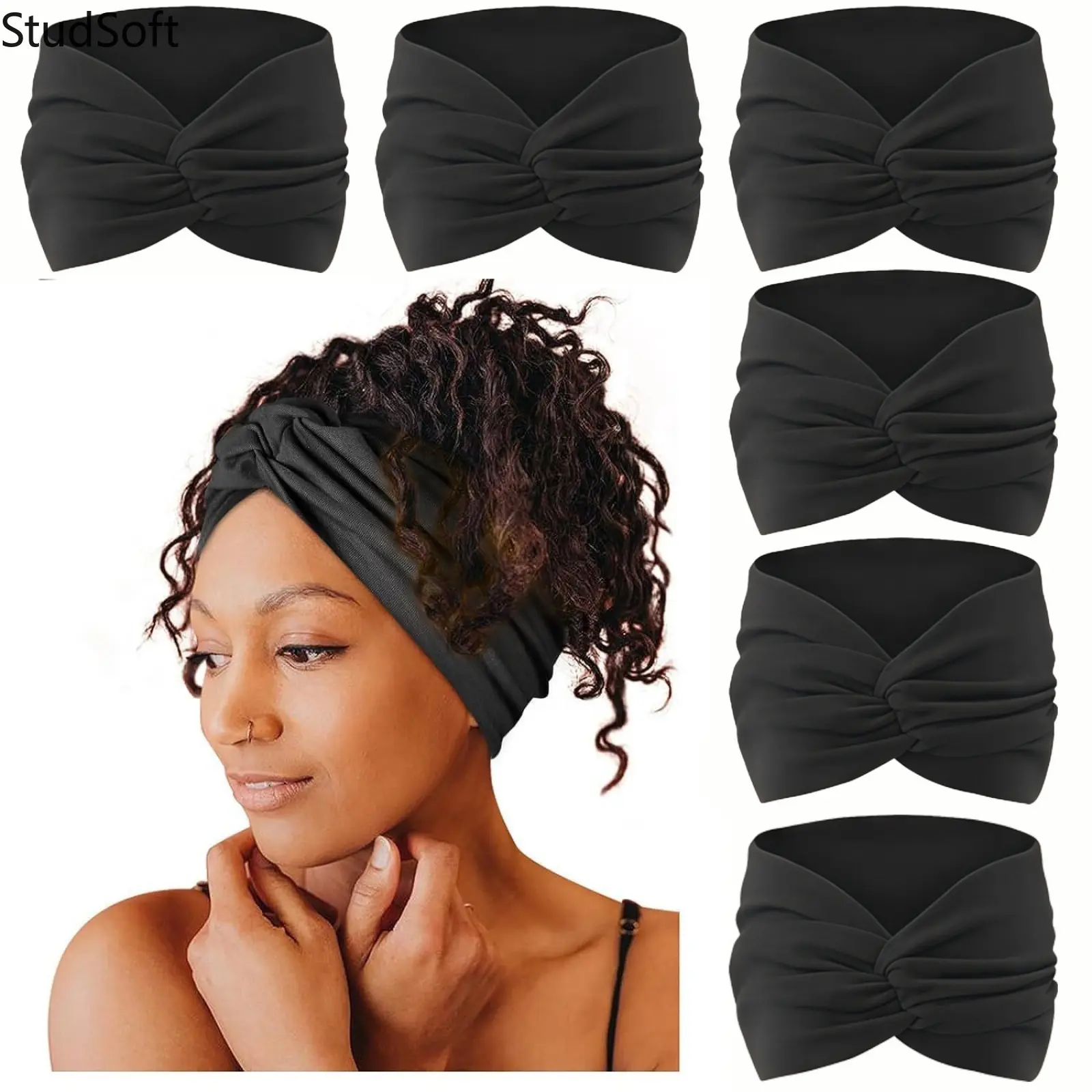 Women's Bohemian 6-Pack Colorful Elastic Non-Slip Wide Sweat-Absorbent Gym Wrap Headbands, Athletic Moisture Casual Sports Headband Accessory for Workout, Running, Gym Wrap Headband,back to school,back to school haul